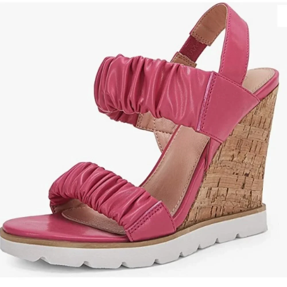 Open Toe Platform Wedge Sandals Elastic Ankle Strap Slip on Slingback Size 7.5